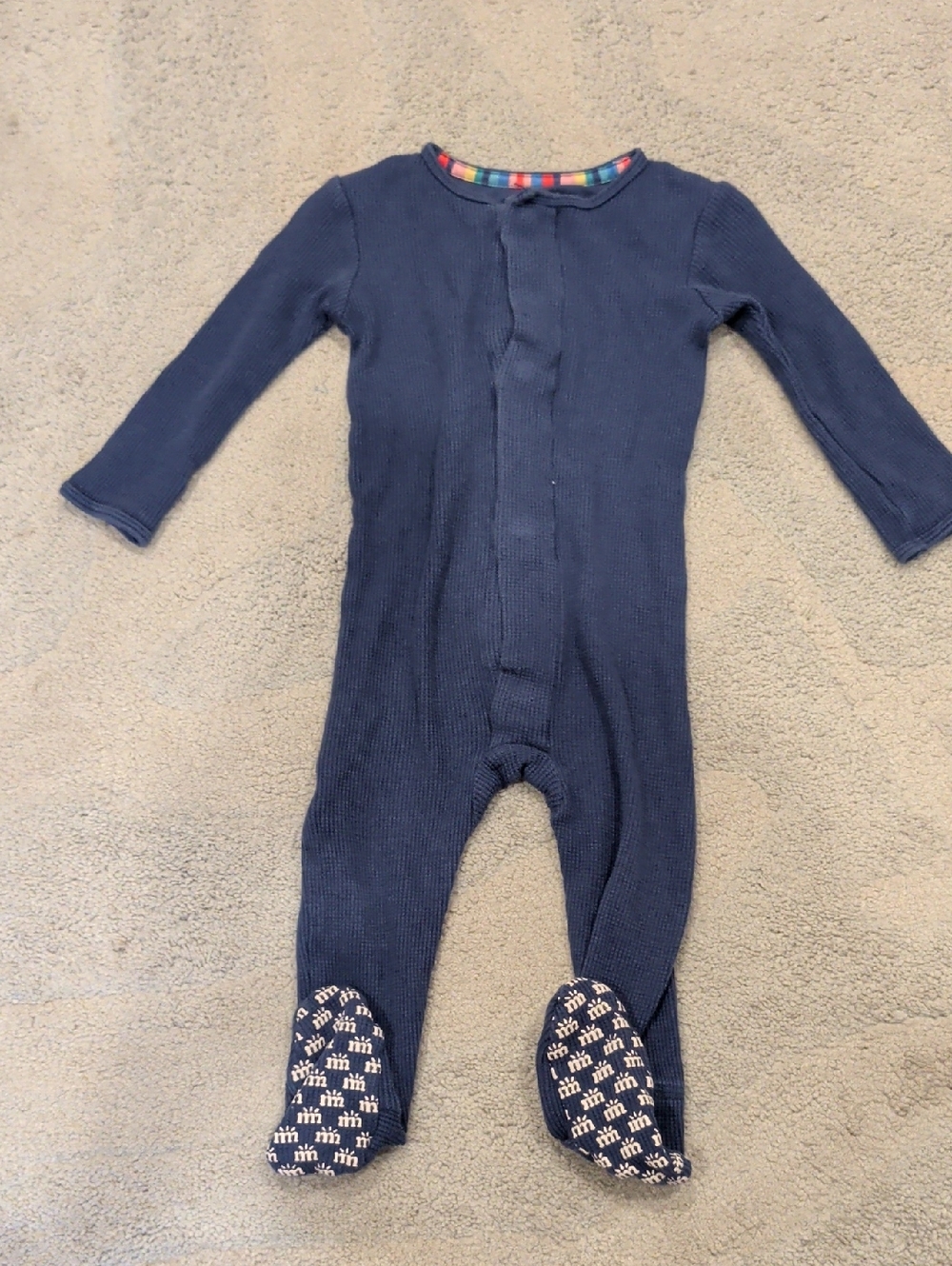 Magnetic Me Navy Waffle Footed One-Piece with Patterned Soles